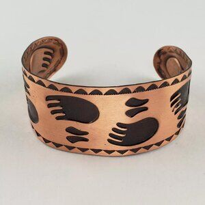1960'S NATIVE AMERICAN SOLID COPPER BEAR CLAW AND BEAR TRACKS CUFF BRACELET F